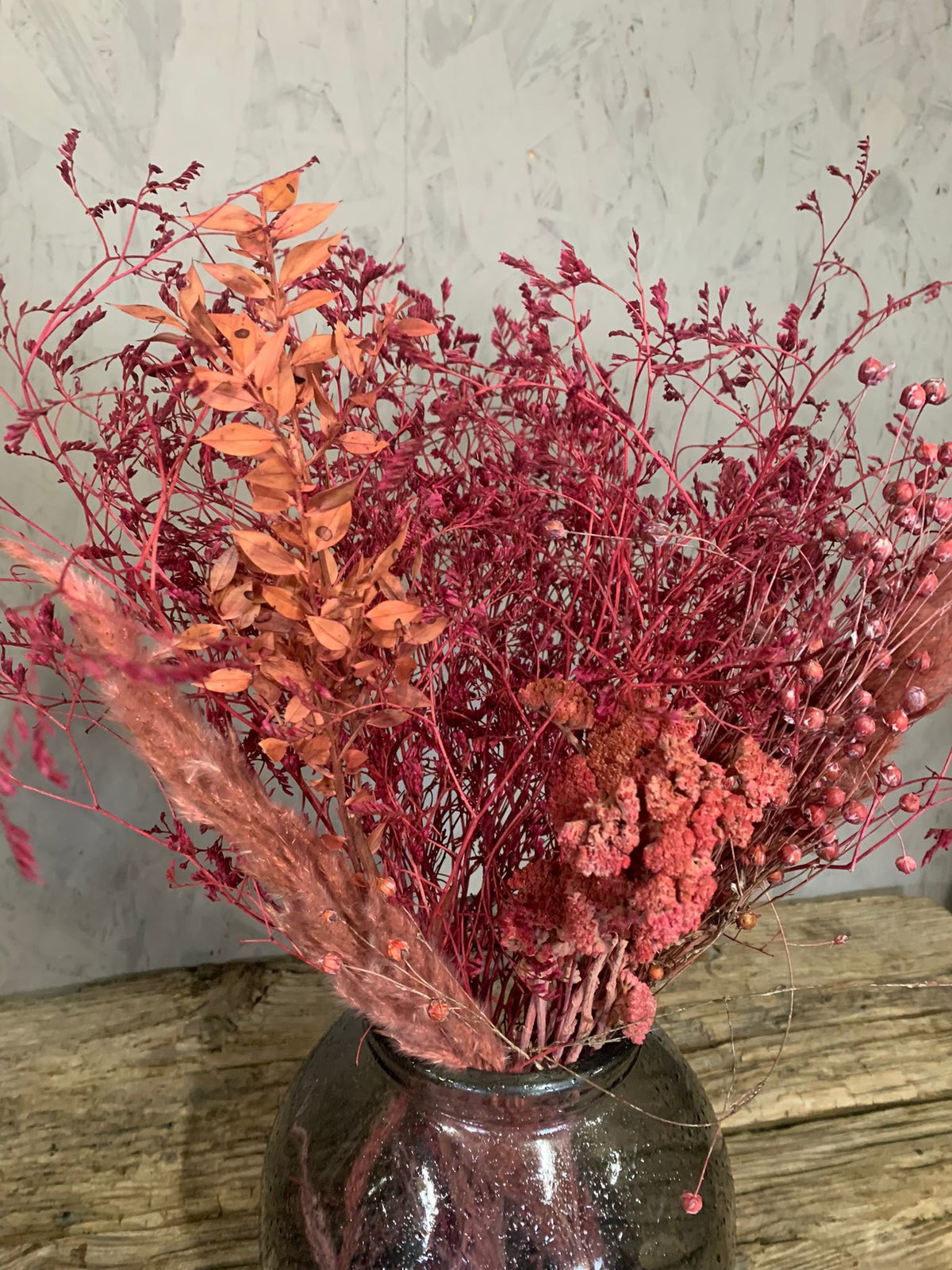 Droogbloemen boeket roze mix