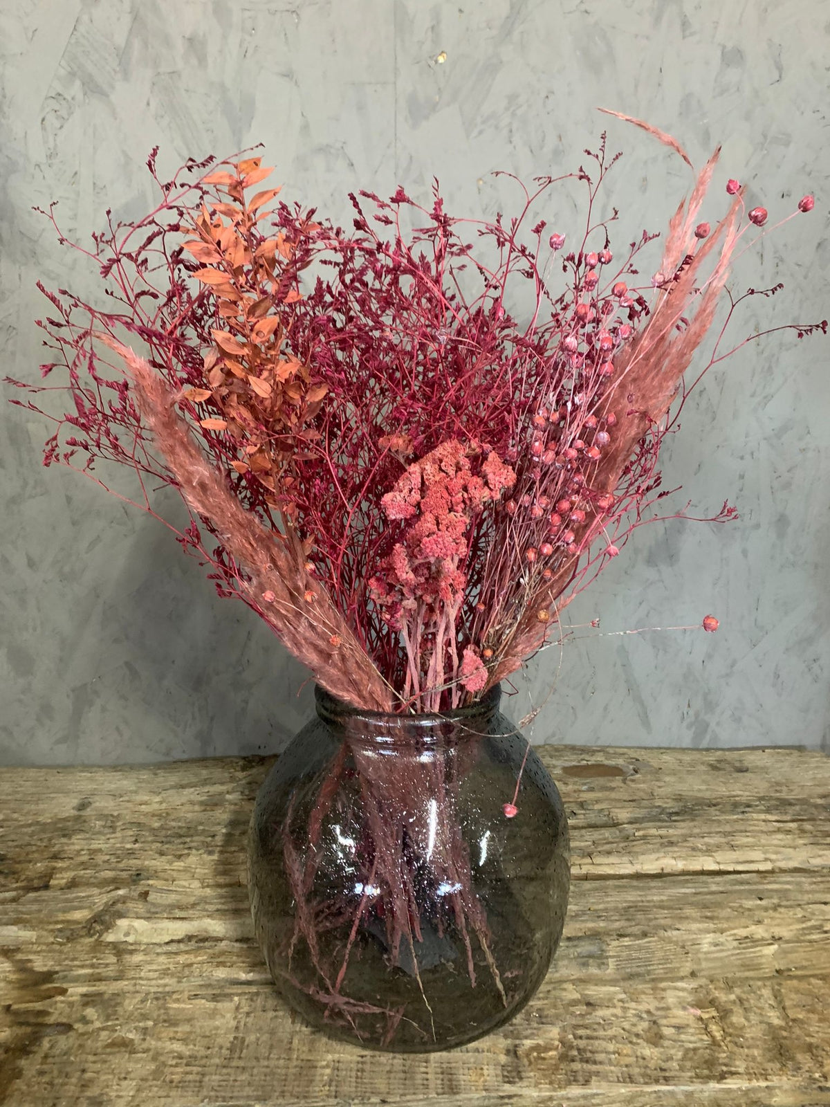 Droogbloemen boeket roze mix