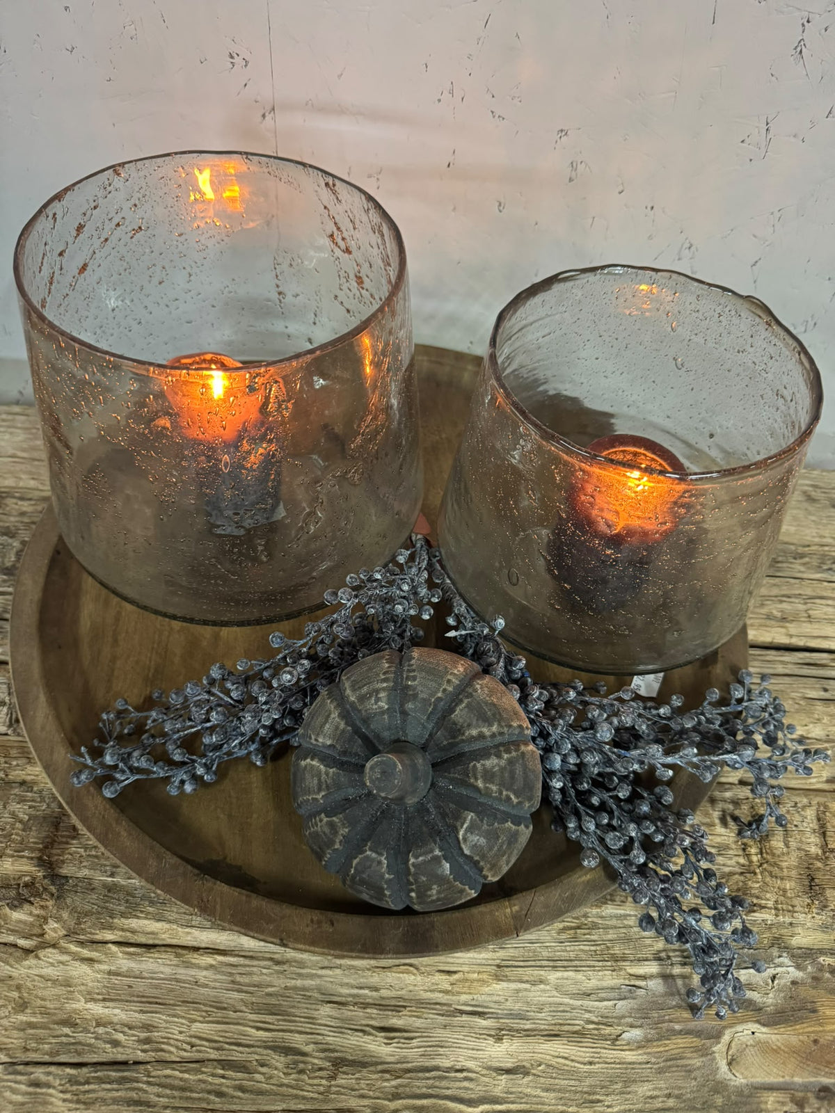 Glazen windlicht grijs met reliëf – Schuur 81