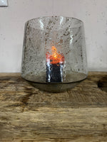 Glazen windlicht grijs met reliëf – Schuur 81