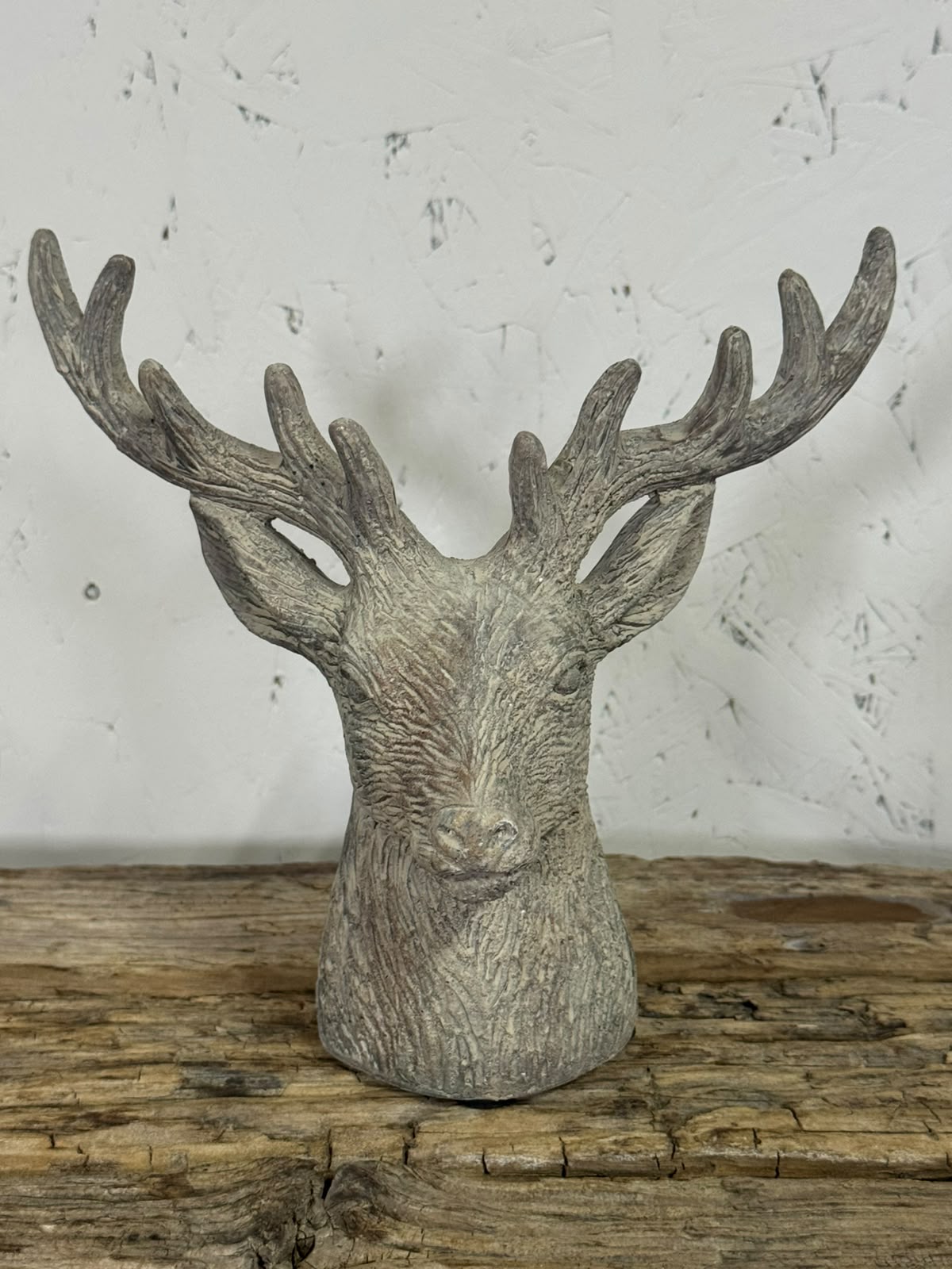 Decoratieve hertenkop grijs beige met gewei – 21 cm