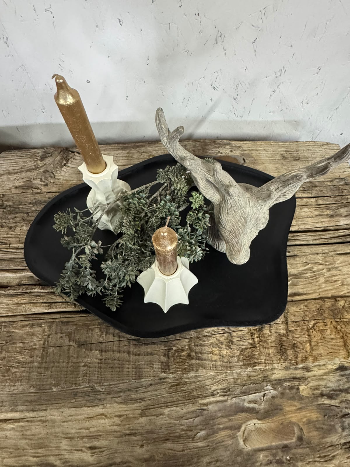 Decoratieve hertenkop grijs beige met gewei – 21 cm