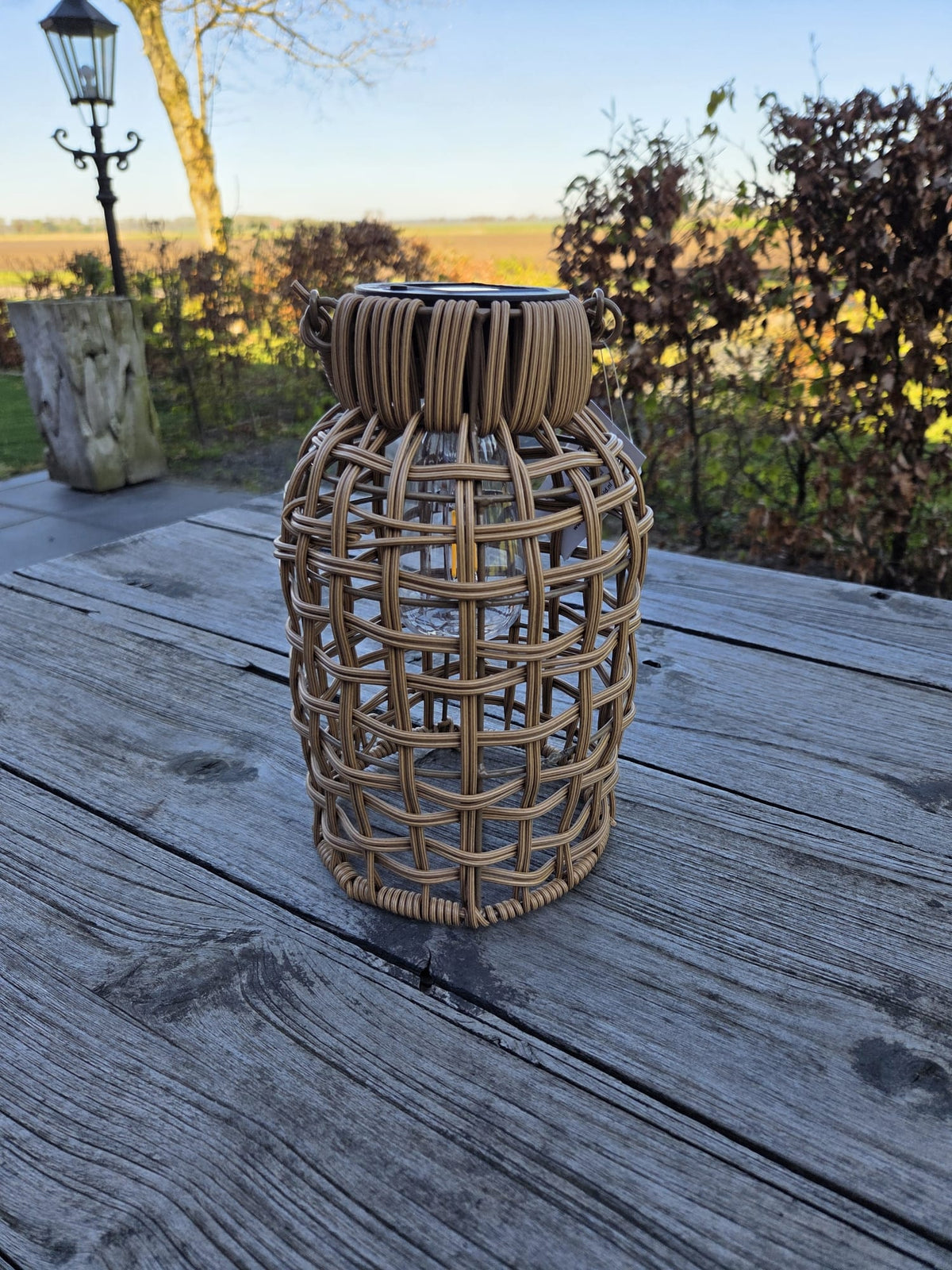 Solar Tafellantaarn Gevlochten Touw – LED – Klein – Naturel