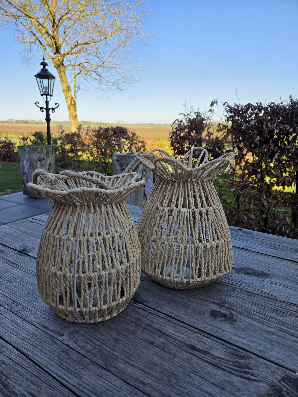Windlicht van Touw met Glas – Groot